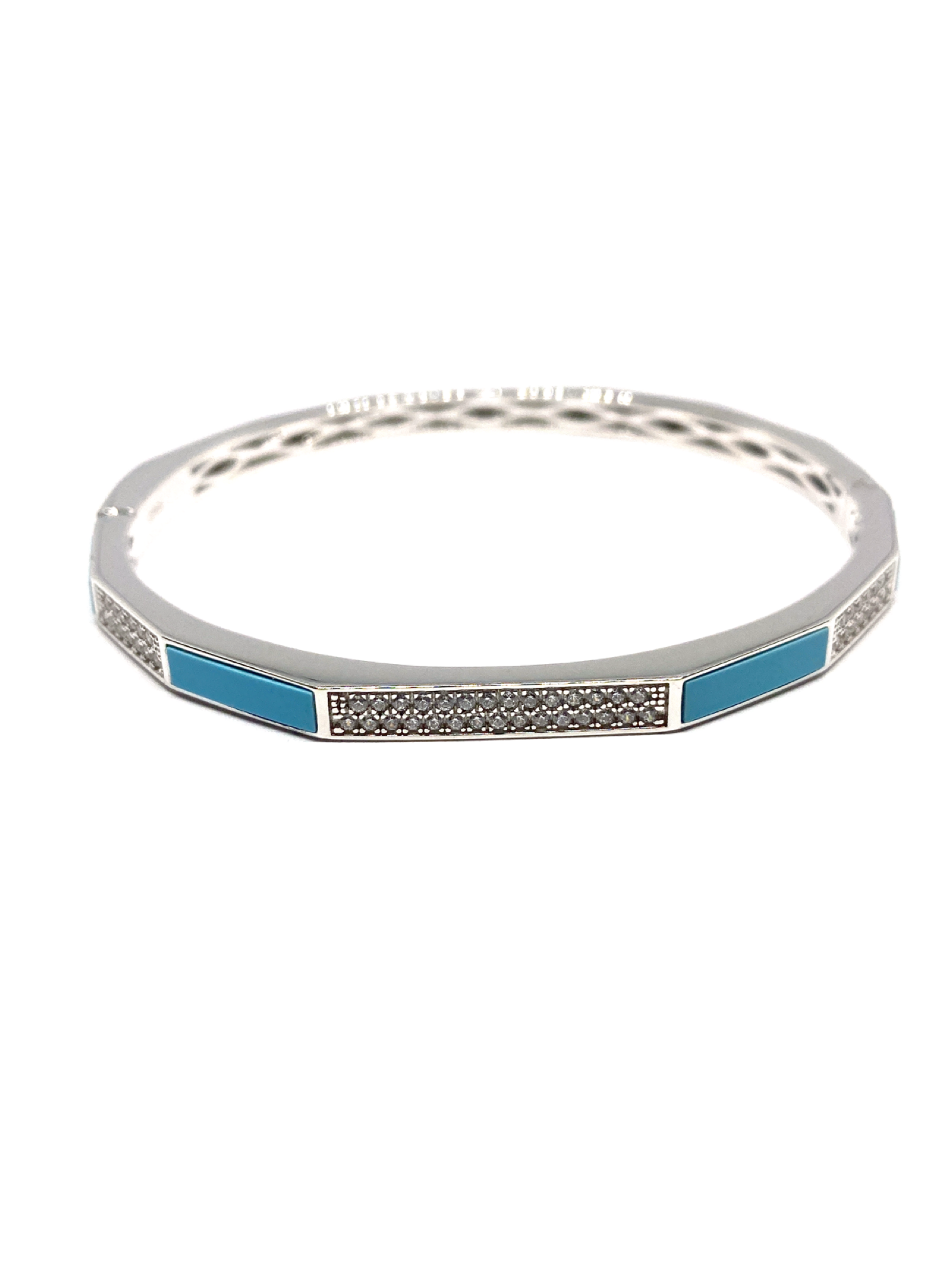 Turkuaz taşlı köşeli kelepçe bileklik, ithal