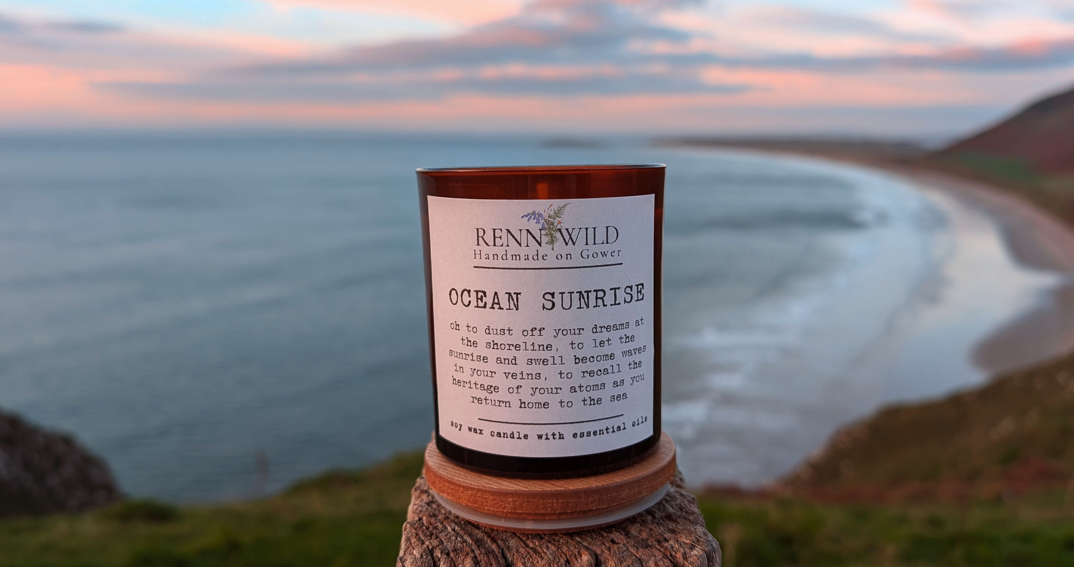 Ocean Sunrise - Welsh soy wax candle in amber glass