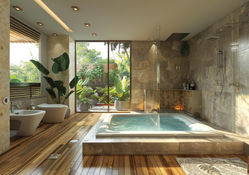 Salle de bain avec grand bain