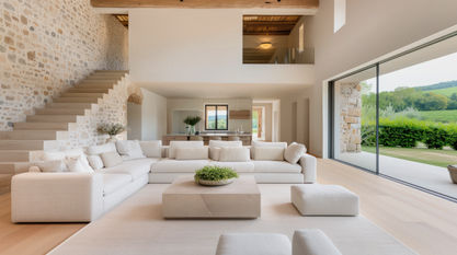 Salon d'une villa moderne à la campagne