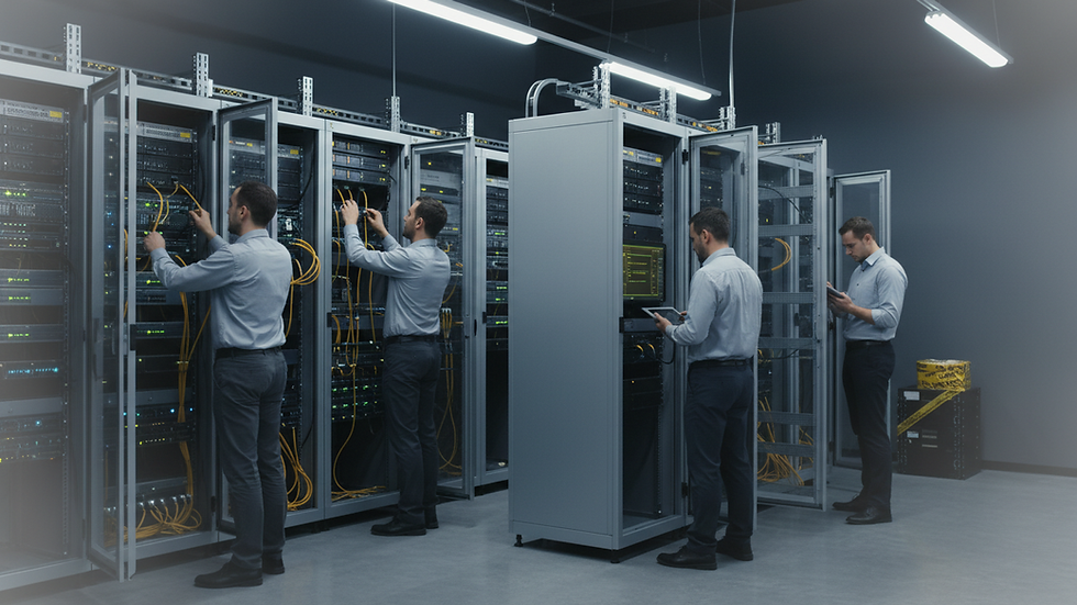 Eye-level view of a modern server room with organized racks