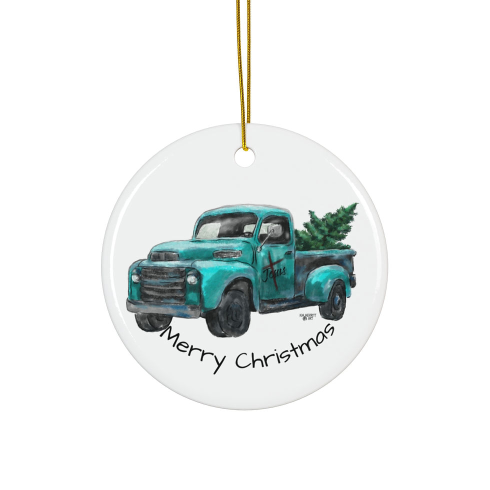 Teal Truck Ceramic Ornament