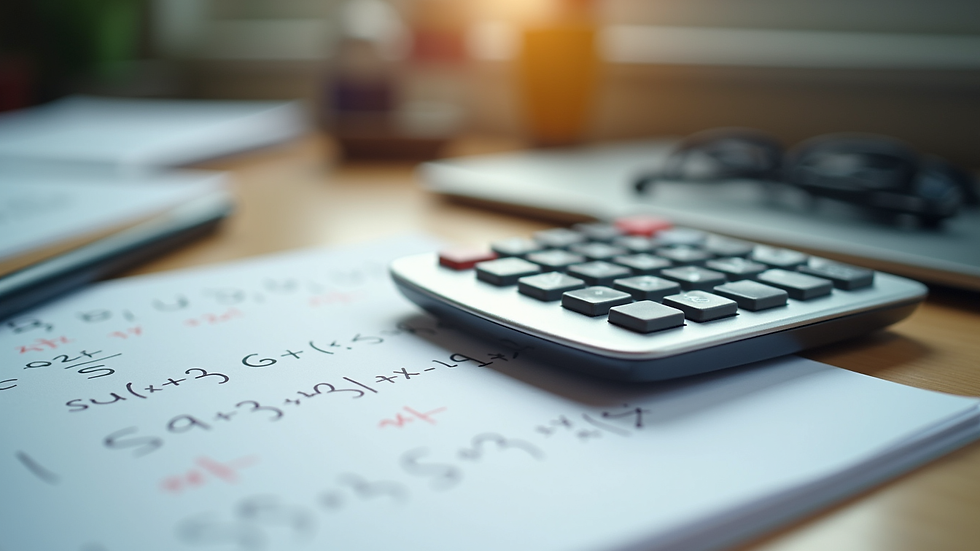 Close-up view of a math textbook and calculator on a study desk