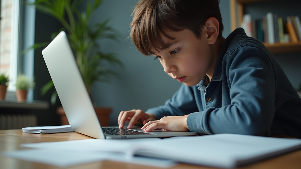 Eye-level view of a student studying math on a laptop