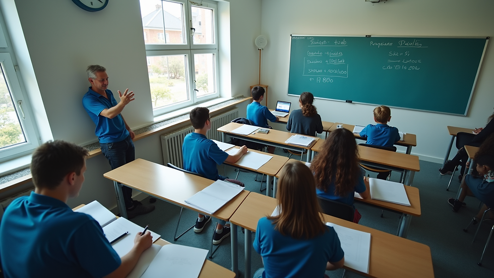 High angle view of Bluemathlab classroom with students engaged in learning