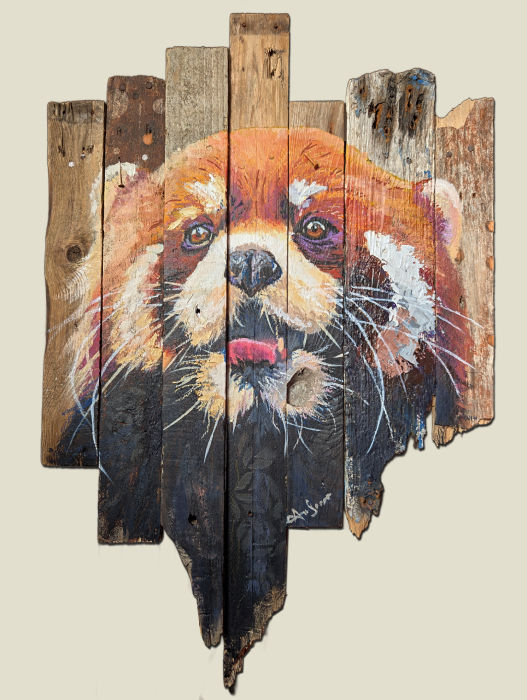 Happy Chappy Red Panda Driftwood painting