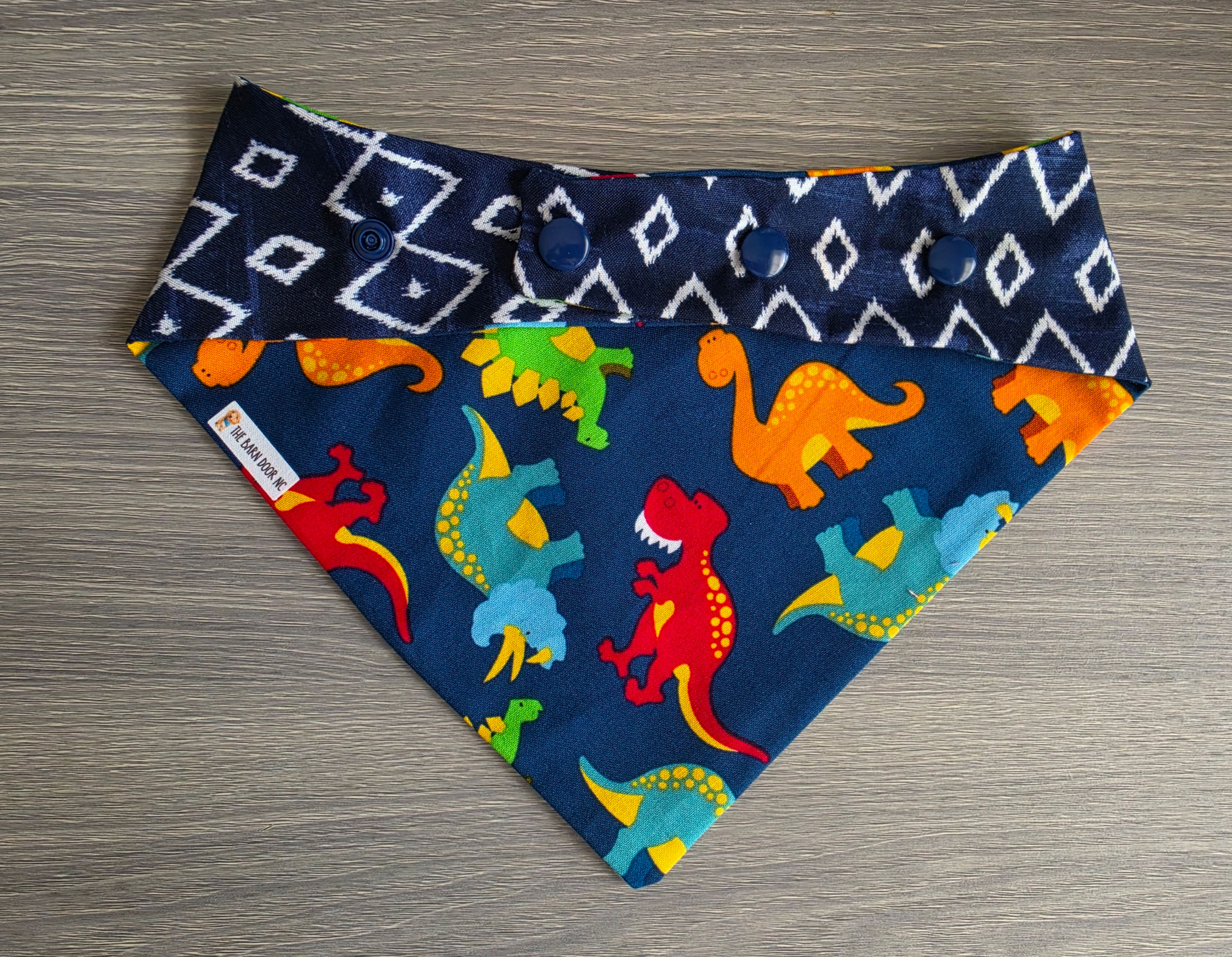 Dino Party/Navy Geo - reversible dog bandana