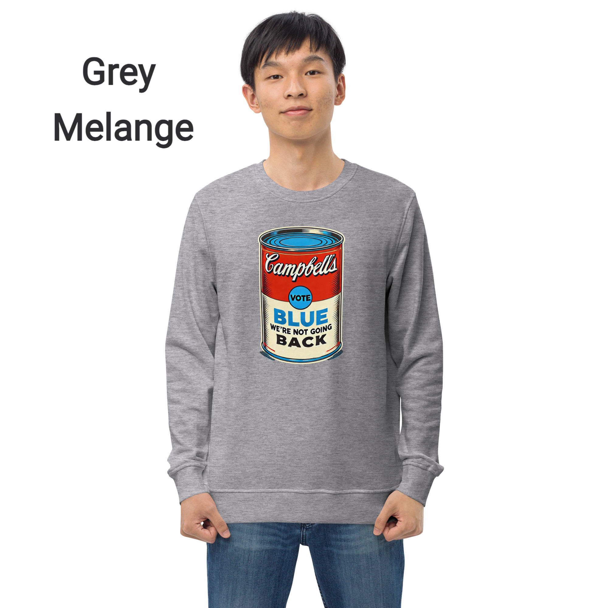 "Vote Blue" Soup Can - Unisex organic sweatshirt