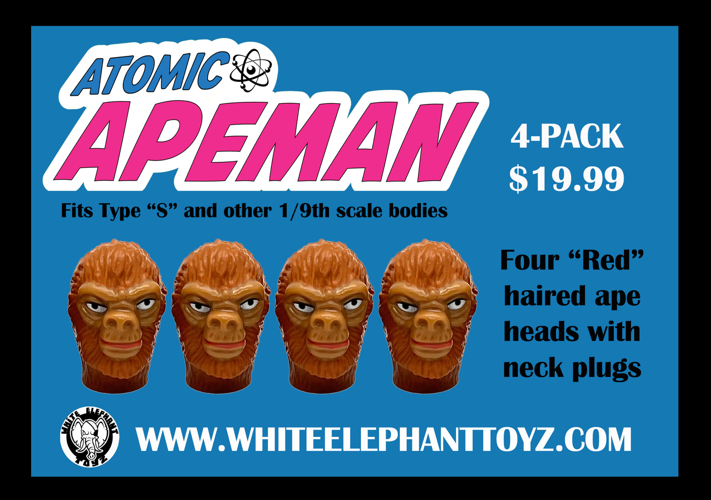 1/9 Atomic Apeman head 4-pack red hair