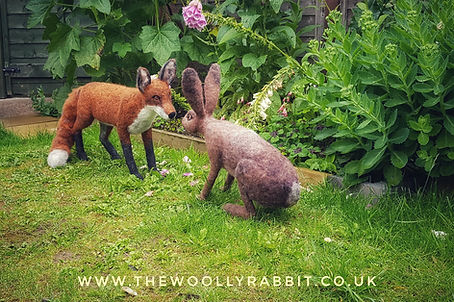 Needle felted red fox and hare