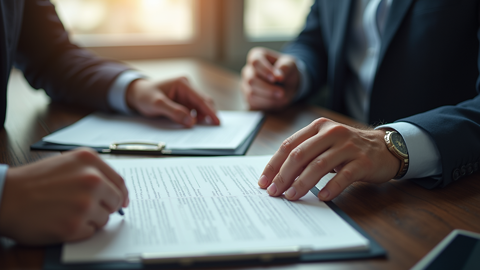 High angle view of a legal consultant discussing documents with a client