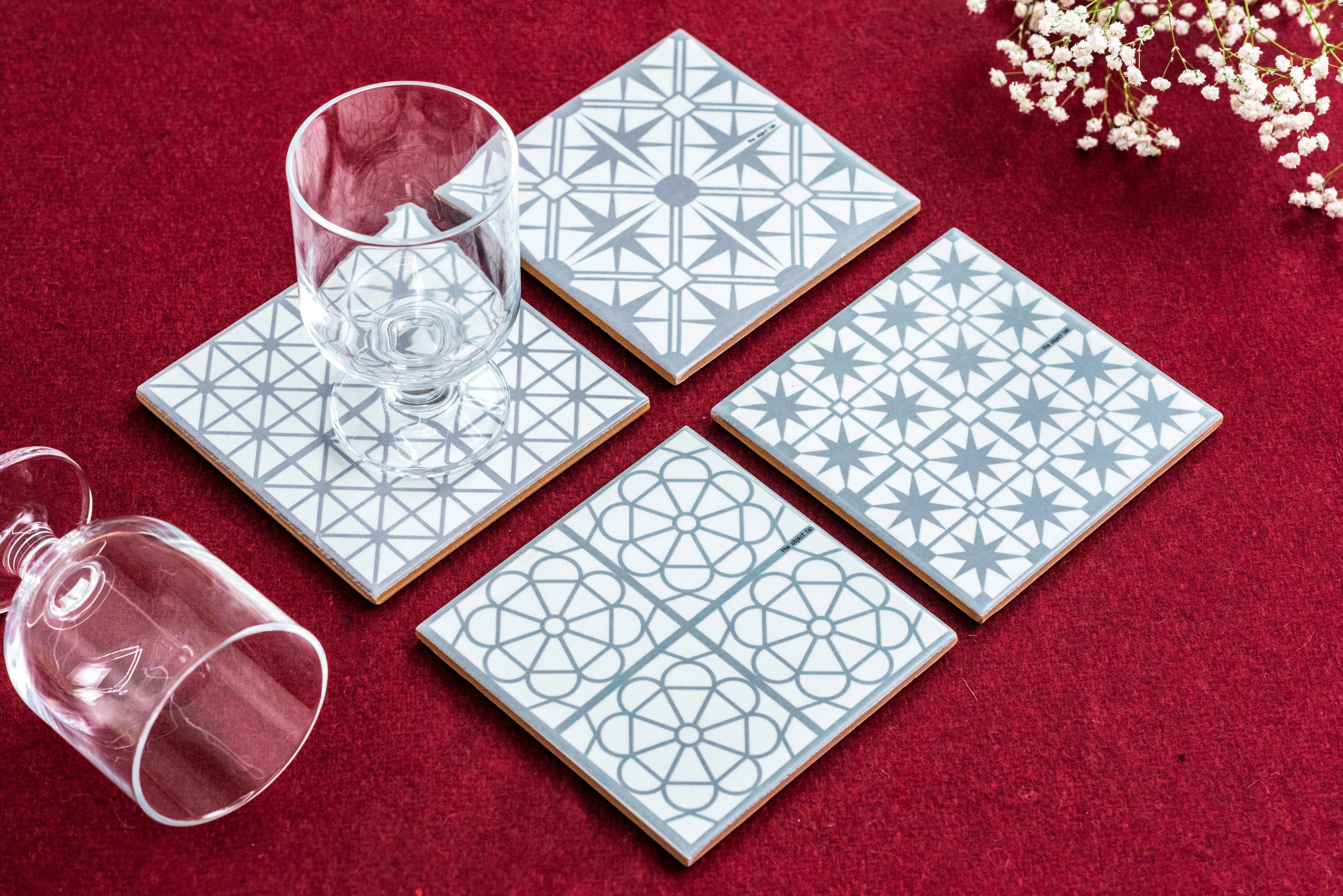 cermic coasters grey pattern