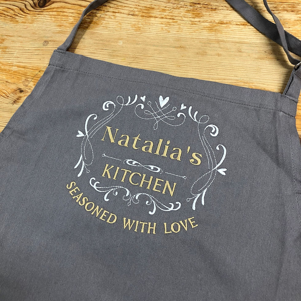 Thumbnail: custom apron name kitchen seasoned with love gift of embroidery