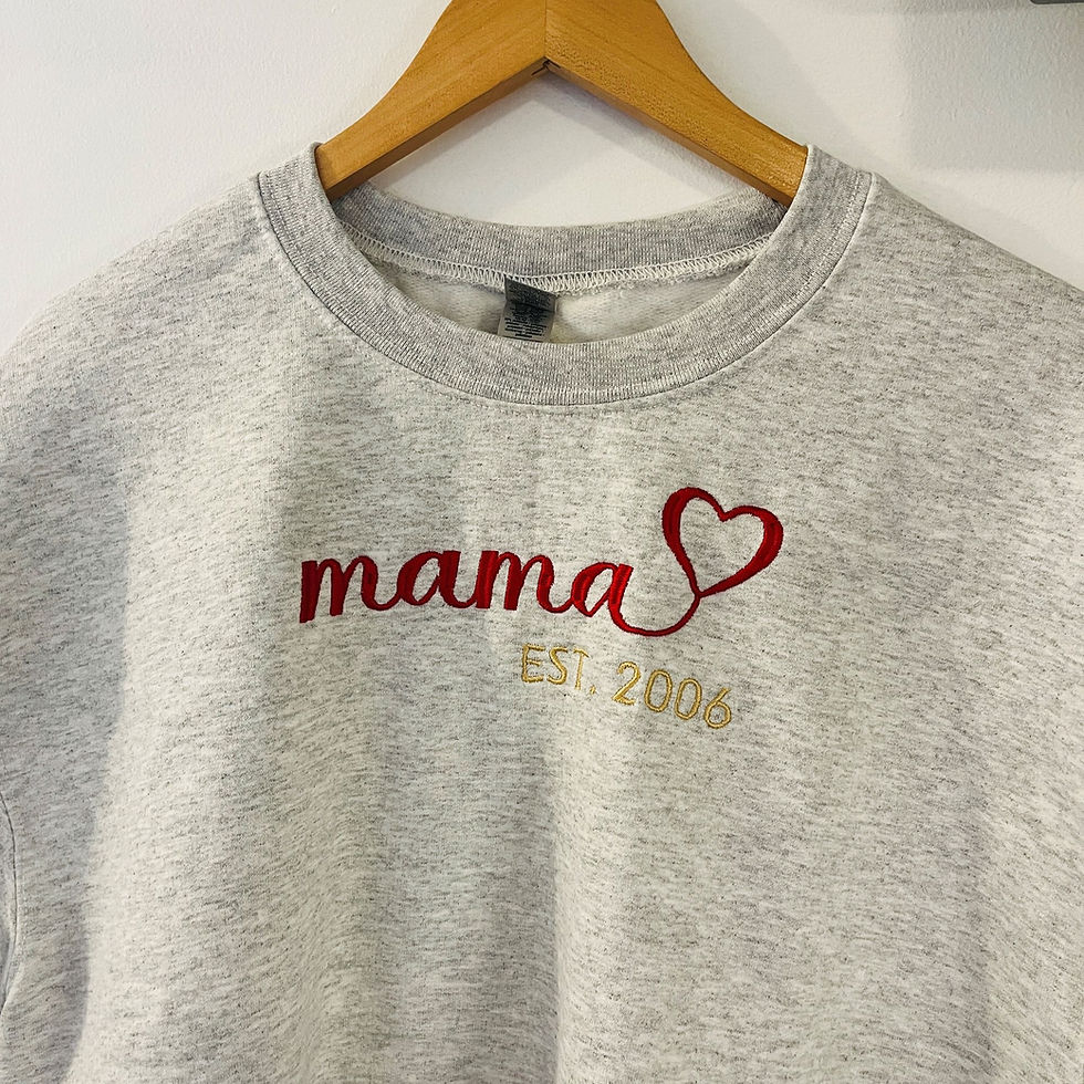 Thumbnail: Our fleece crewneck sweatshirt with the custom script font embroidery with hearts is made for all moms!
