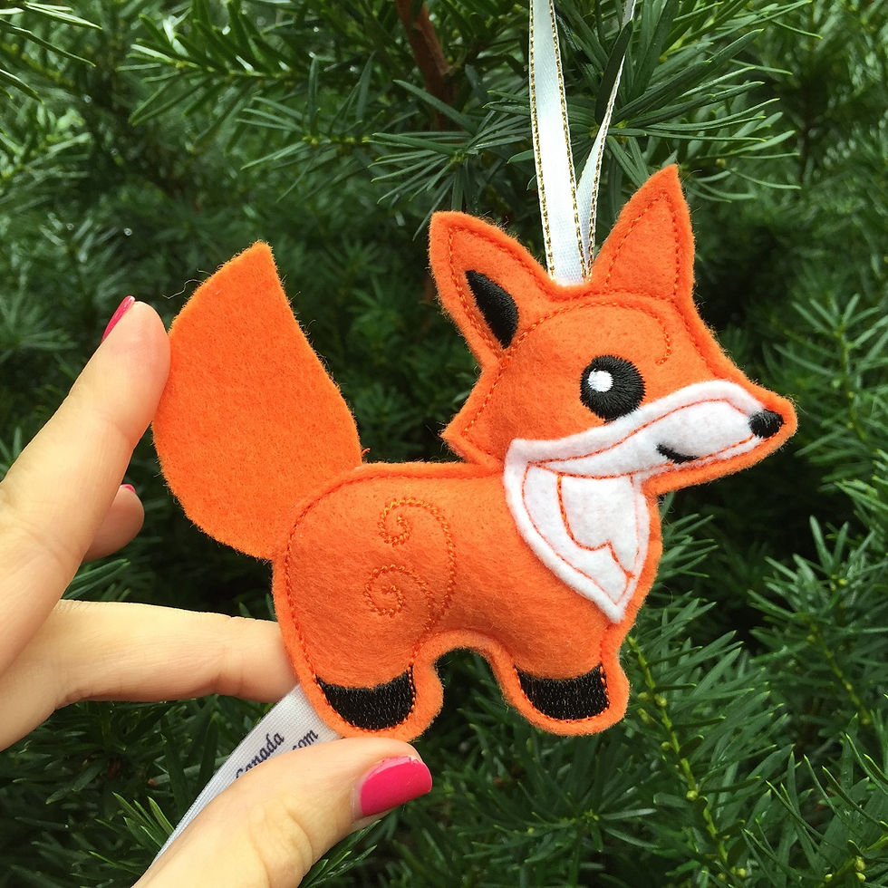 Thumbnail: gift of embroidery stuffed fox Christmas tree ornament