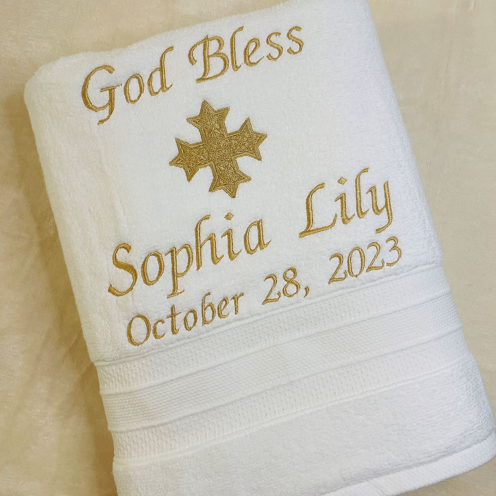 Thumbnail: Coptic cross baptism towel personalized Christening religious keepsake gift of embroidery