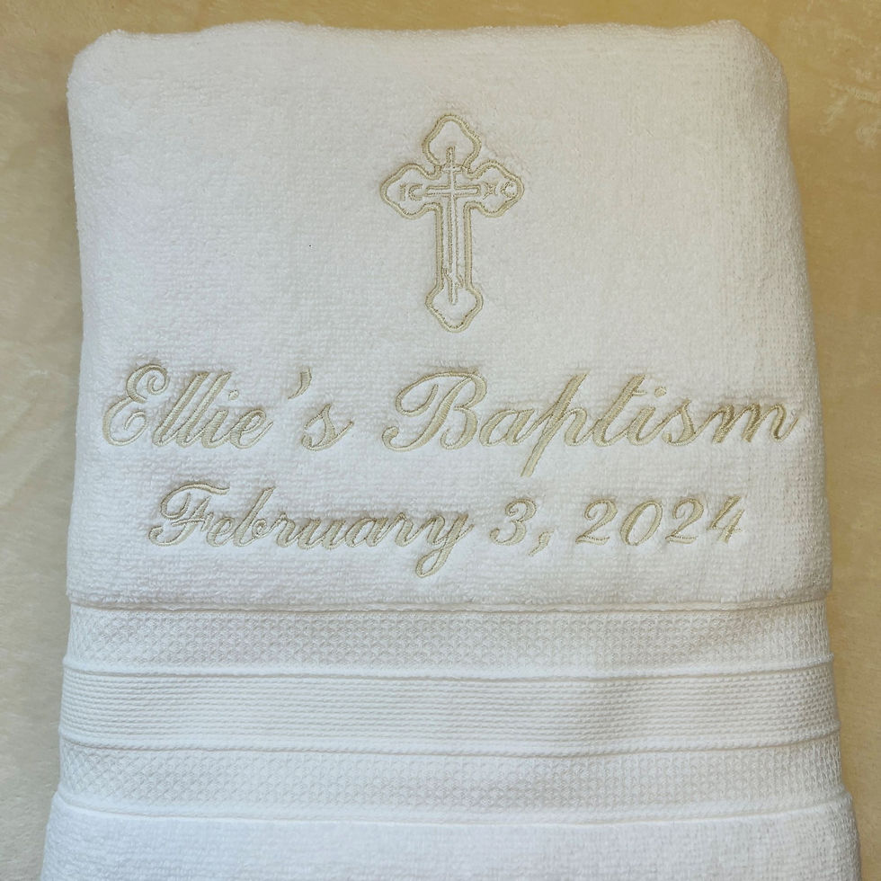 Thumbnail: baptism Christening custom embroidery towel personalized religious keepsake gift of embroidery Cream thread