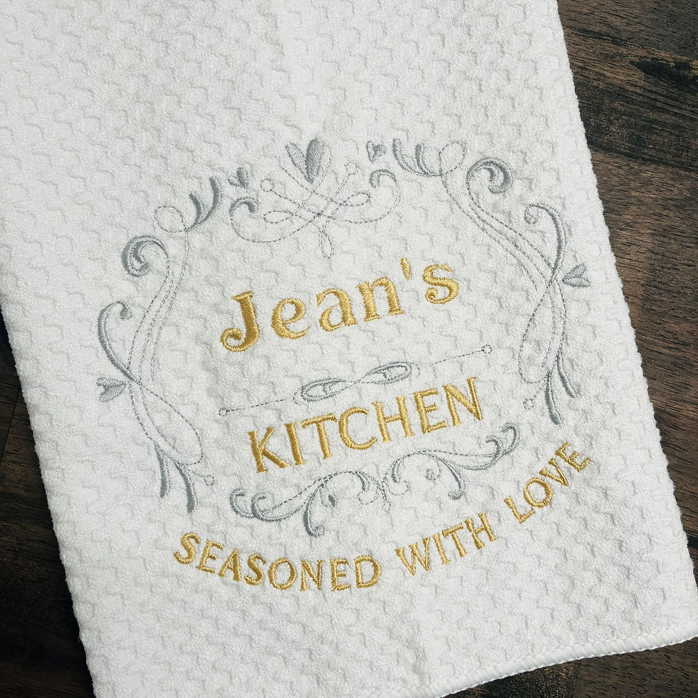 Kitchen Seasoned with Love personalized embroidered monogrammed dish towel gift of embroidery