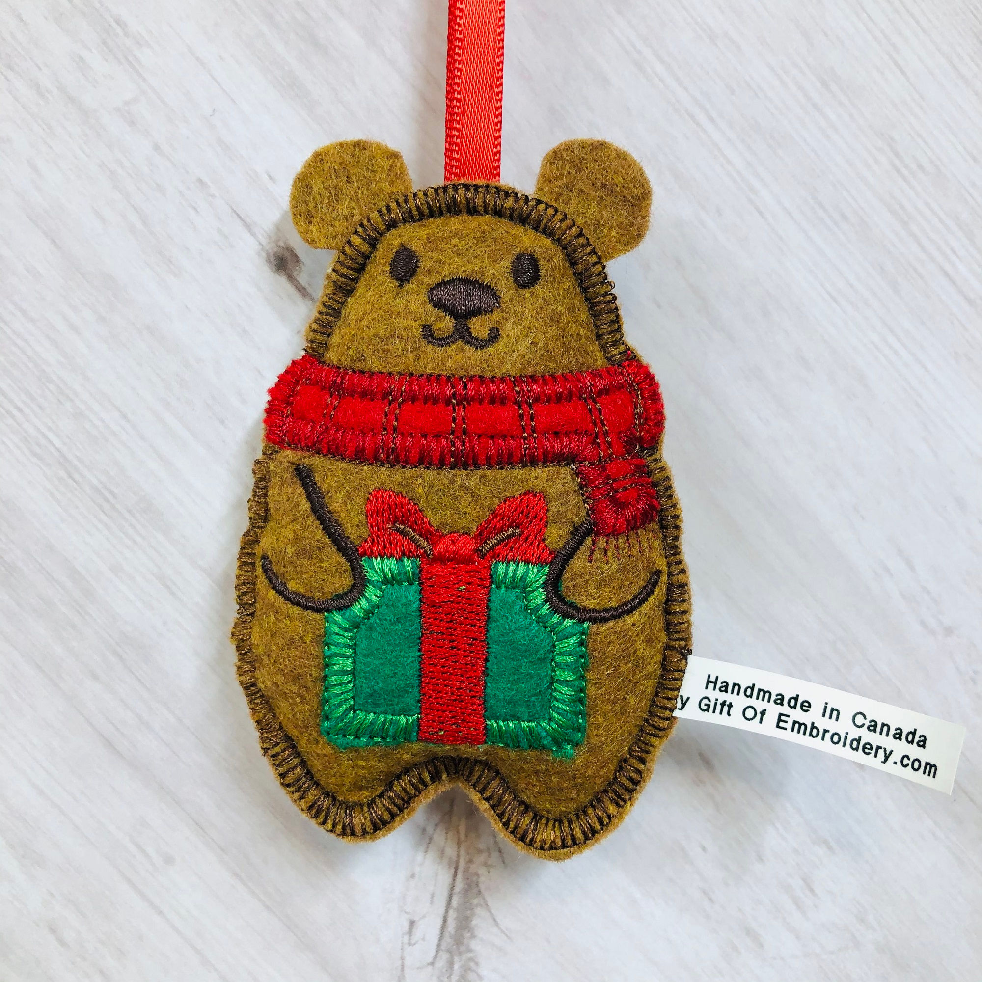 gift of embroidery bear holiday ornament Christmas personalized gift