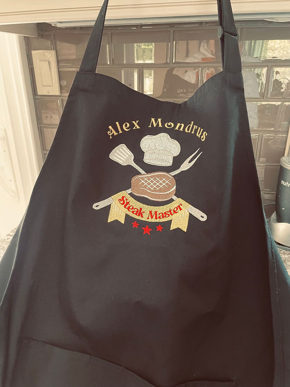 Thumbnail: custom personalized apron barbecue steak master present for him gift of embroidery