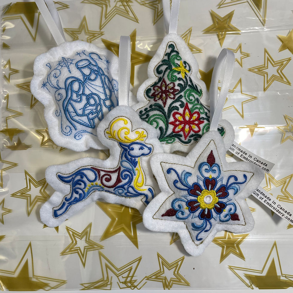 Thumbnail: poinsettia Christmas ornaments handmade Hanukkah Star of David ornament personalized gift of embroidery
