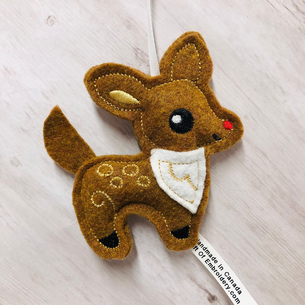 Thumbnail: woodland deer felt Christmas tree ornament personalized gift of embroidery