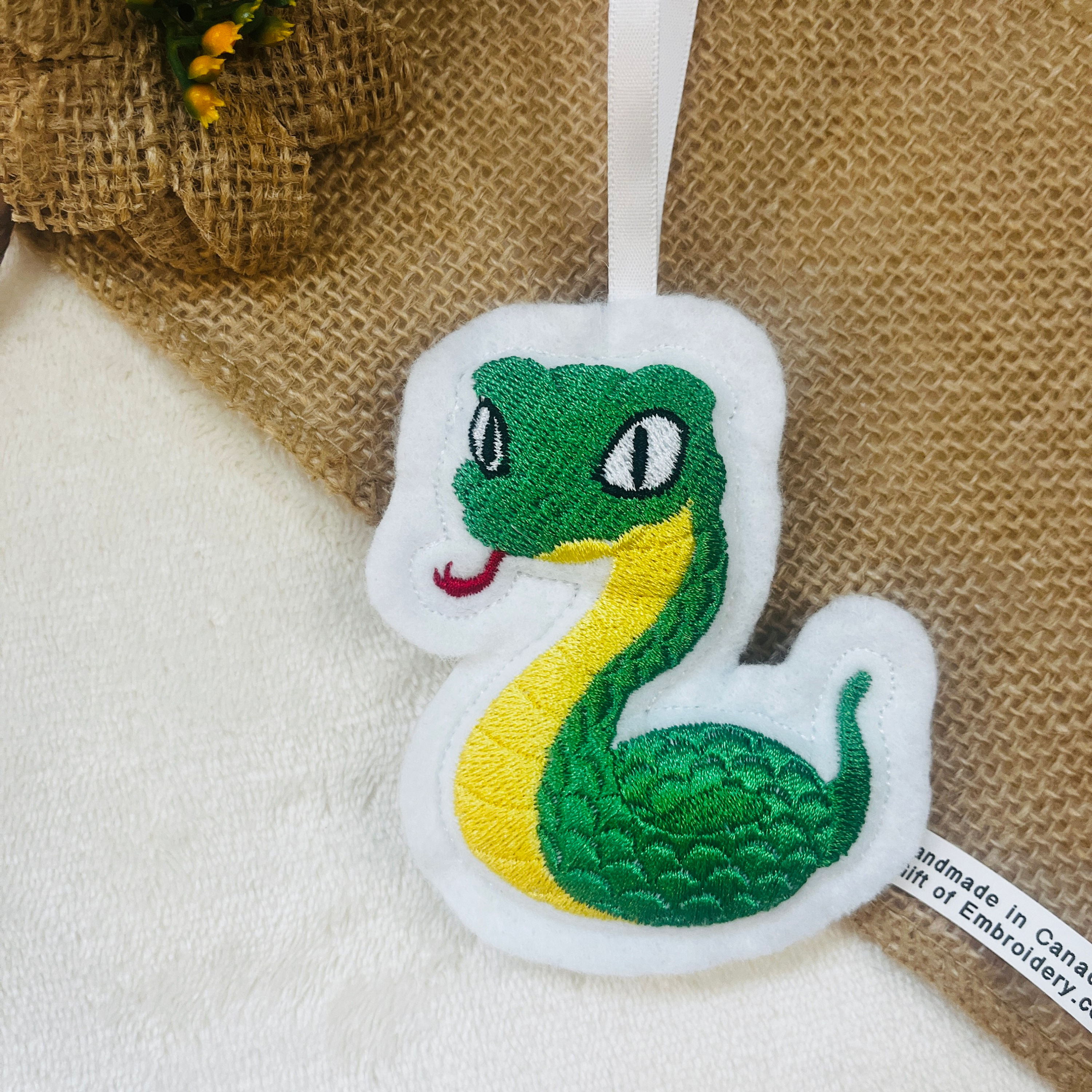 snake holiday ornament Chinese lunar year symbol personalized gift of embroidery