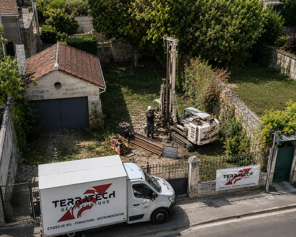 Vue aérienne d’un chantier de construction à Bordeaux avec analyse géotechnique