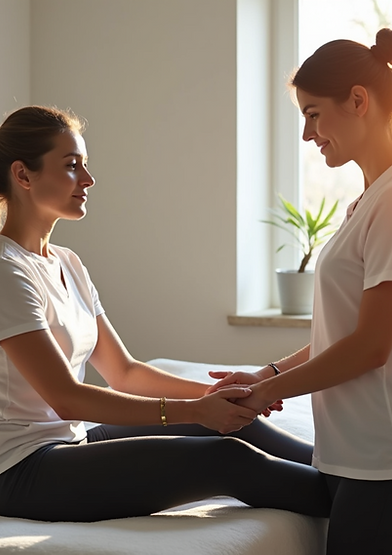 A-kinesiologist-assessing-a-client's-mobility-in-a-bright-sunlit-therapy-room-with-natural