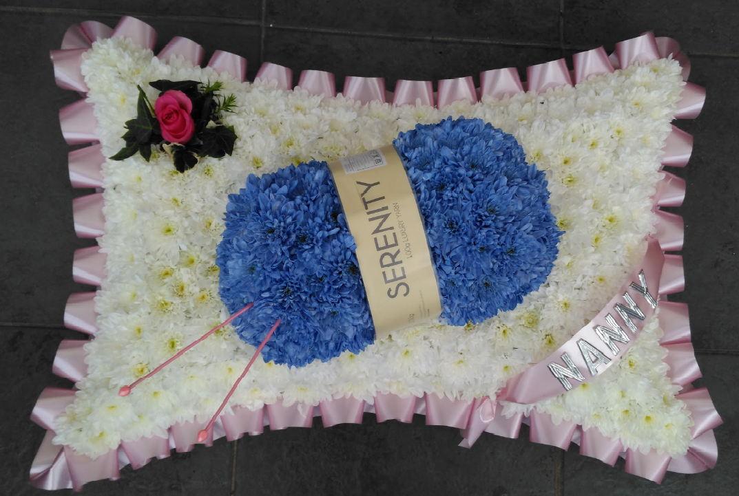 Funeral flowers | Hannah's Florist Ball of Wool on a Pillow Base | Funeral