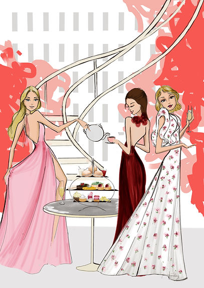 Weston High Tea Sarah Darby luxury hotel fashion illustration
