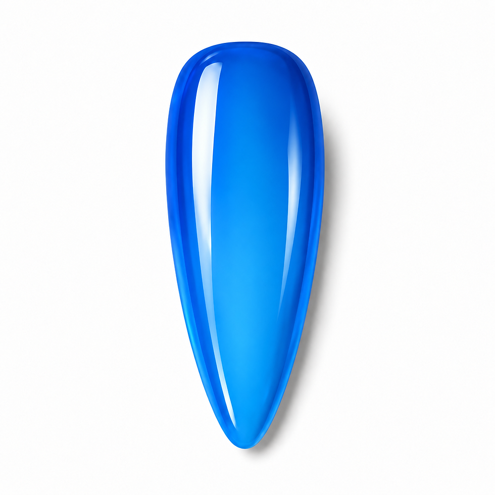 Laguna Crush glossy blue nail swatch. Jelly Shade that is buildable to be more opaque.