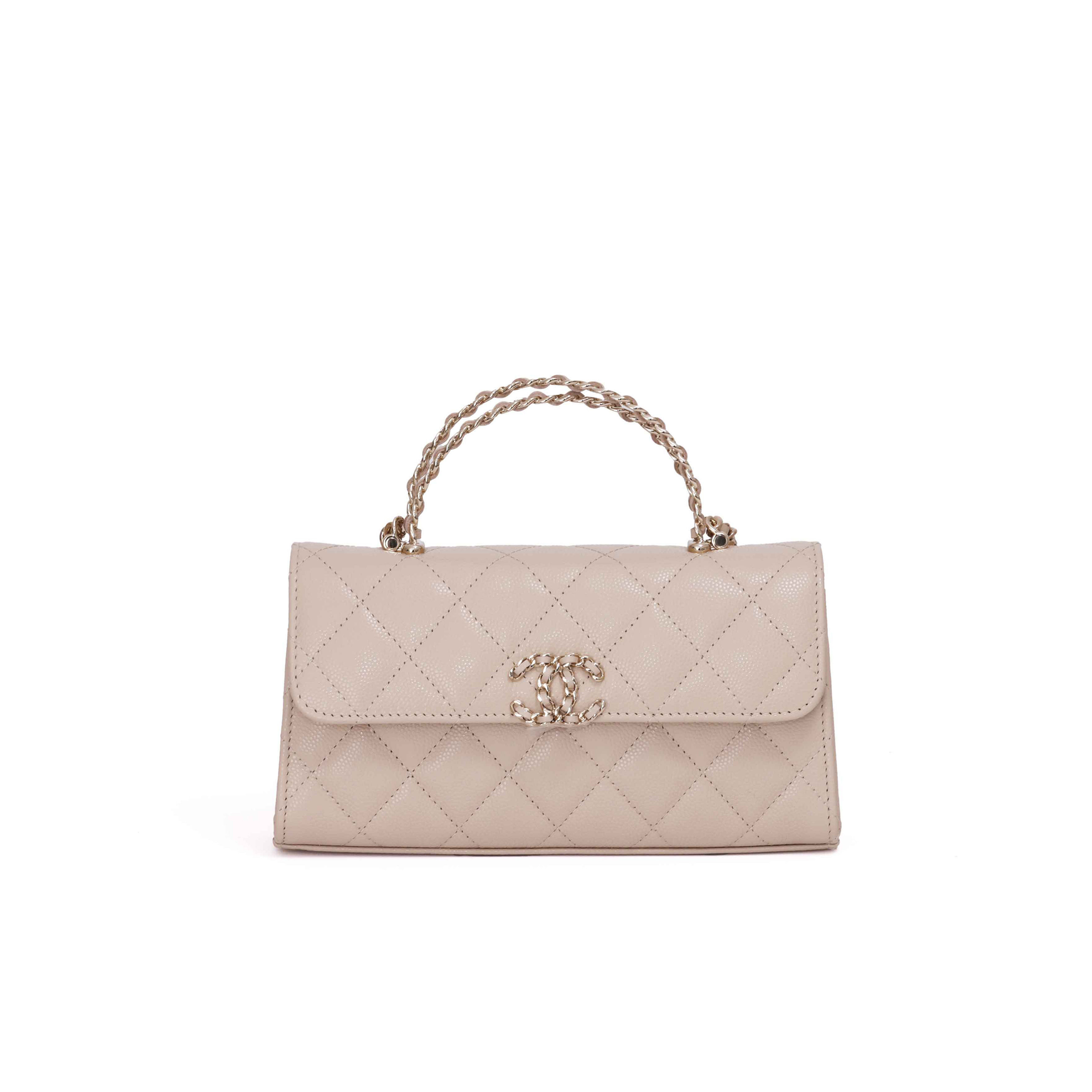 Chanel Kelly with Metal Handle Beige Caviar Light Gold