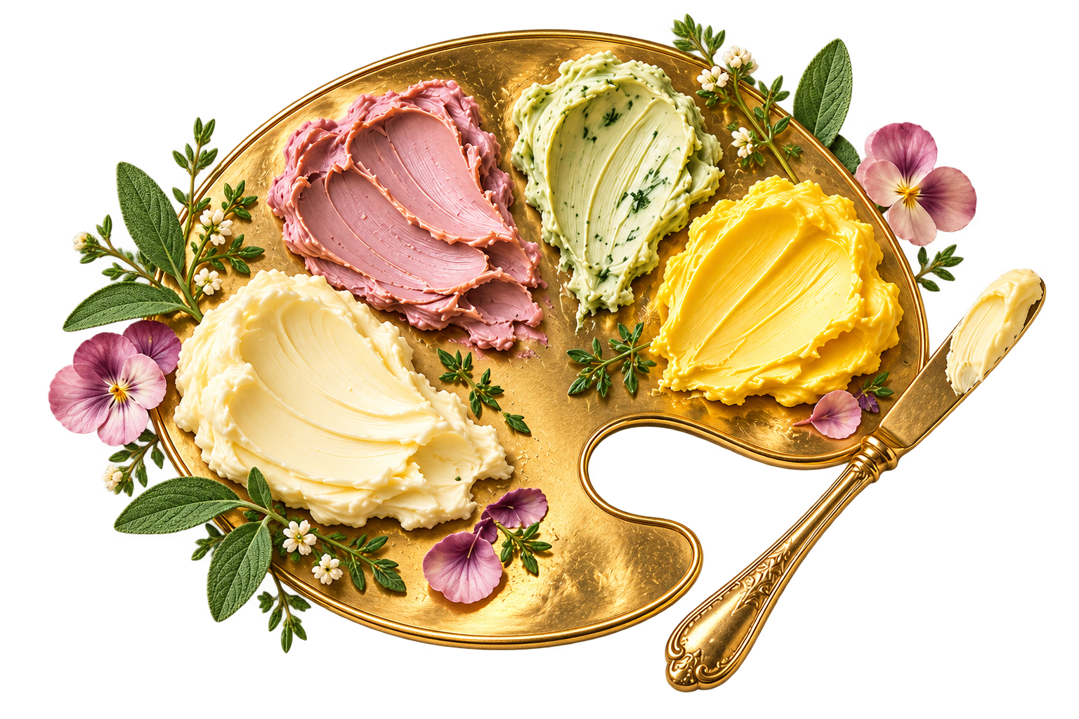 Gold painter’s palette with colorful butter