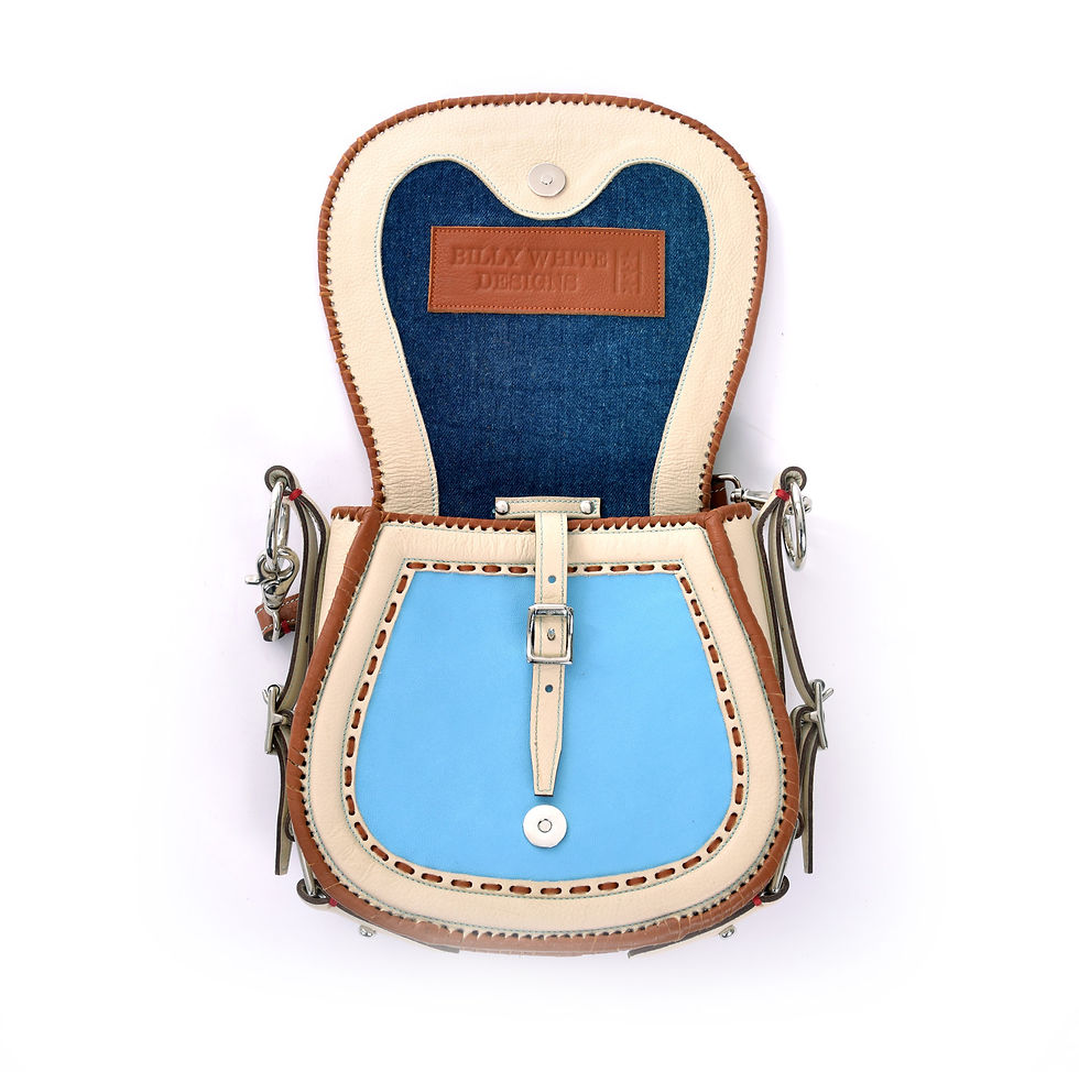 Thumbnail: Ivory and Blue Leather Crossbody Bag