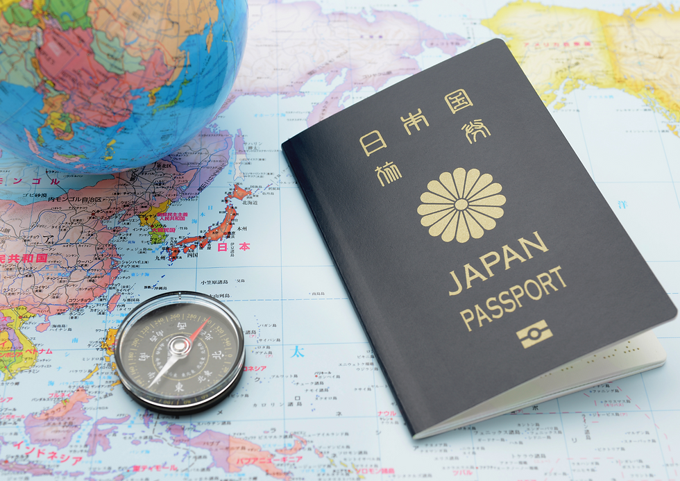 A Japanese passport and world map