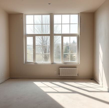 fresh and newly plastered room, big windows clean and modern, smaller room no furniture pr