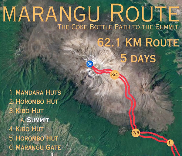 Kilimanjaro Marangu route Map. Vertical-sky Marangu route to the summit