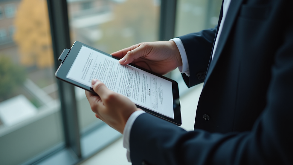 High angle view of a person using a tablet to submit a press release