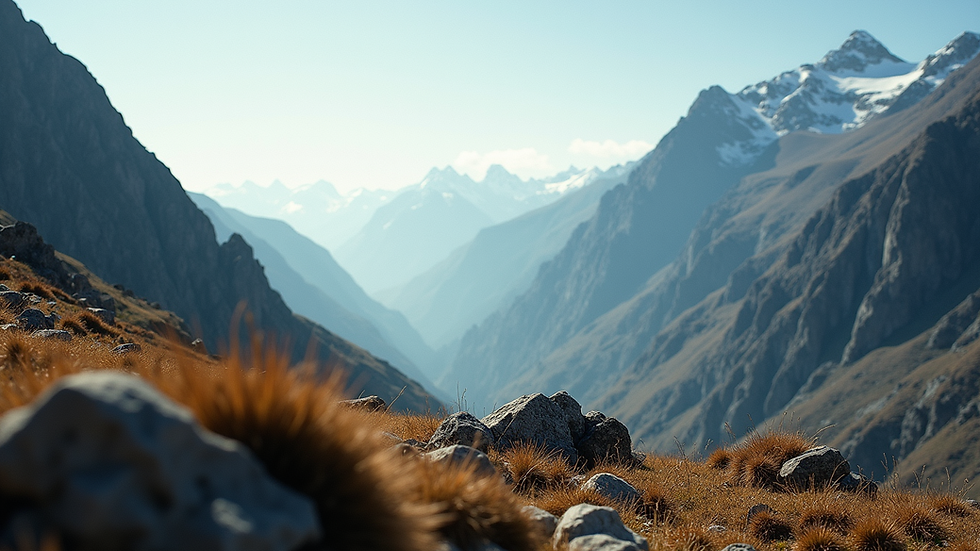 Eye-level view of a rugged mountain landscape