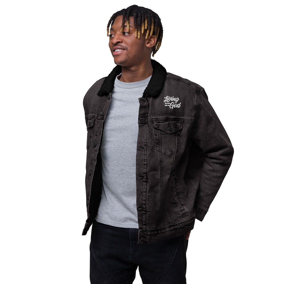 Thumbnail: Living my Best Life for God - Unisex denim sherpa jacket
