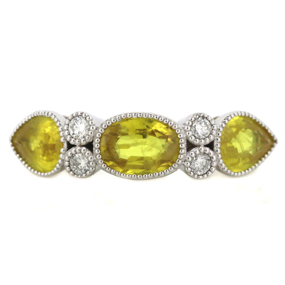 Item OS195:14K White Gold, Yellow Sapphire and Diamond, Trilogy Ring