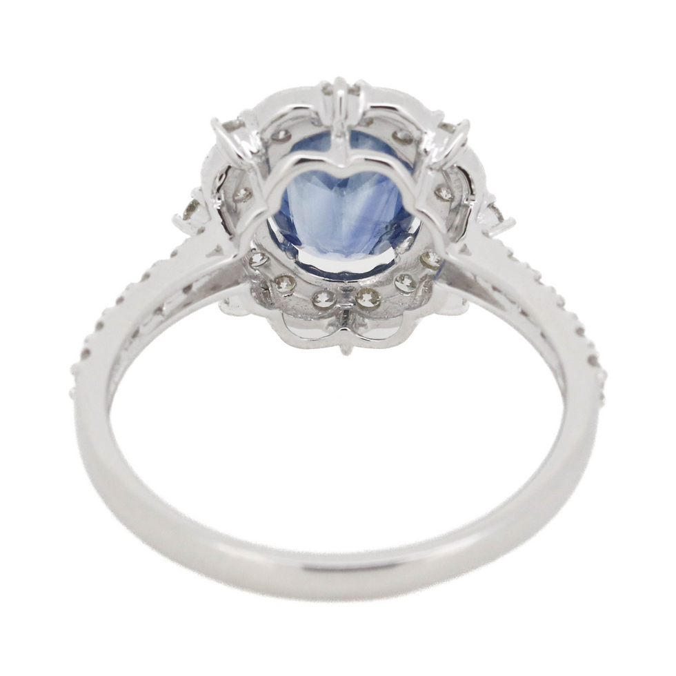 Thumbnail: Item OS131:14K White Gold, 1.43ct Ceylon Sapphire and Diamond, Halo Ring