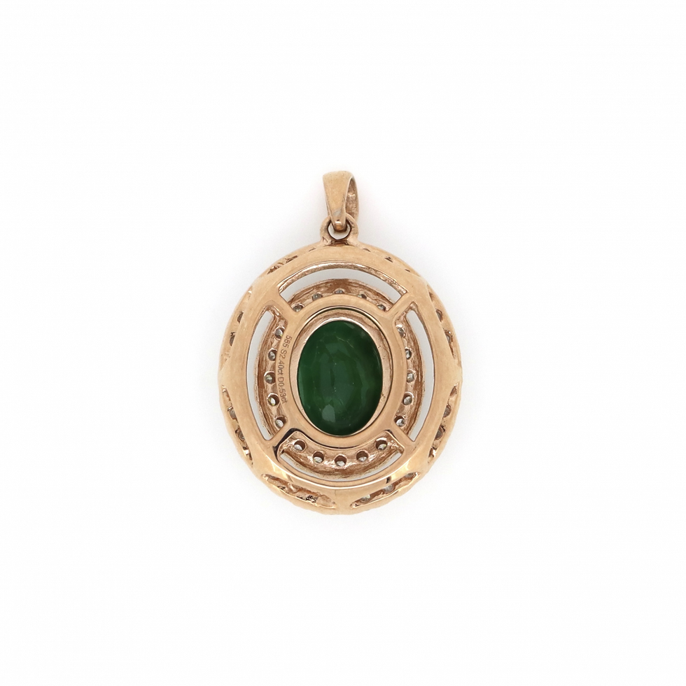 Thumbnail: Item OS44:14K Rose Gold, Emerald and Diamond, Double Halo Pendant