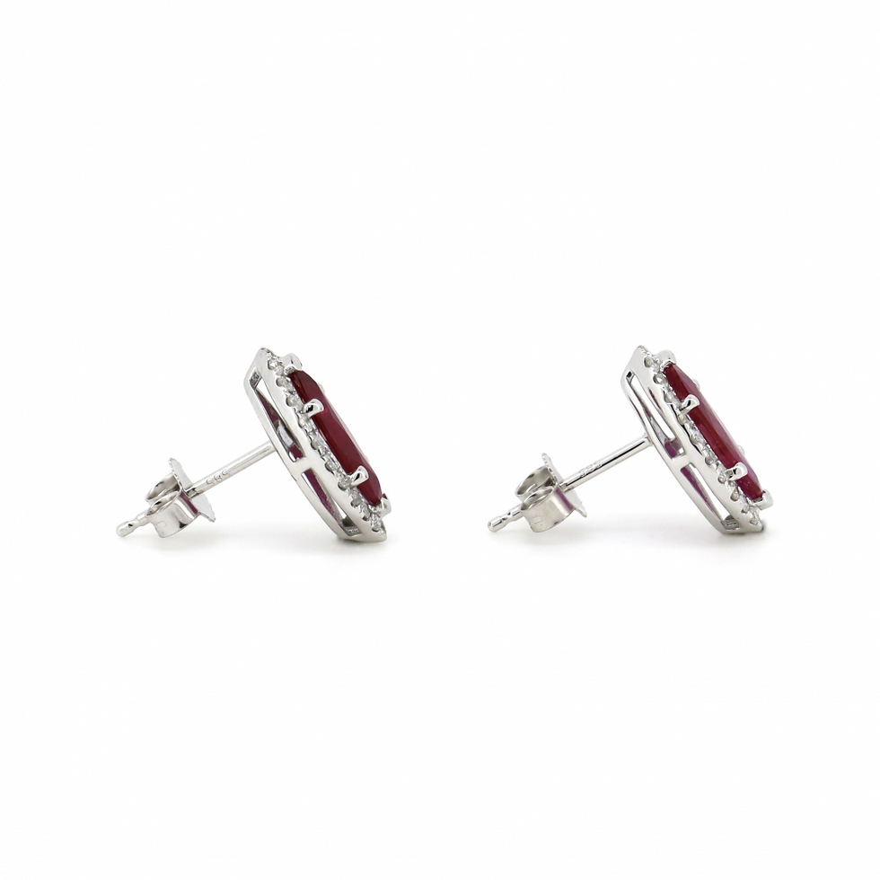 Thumbnail: Item OS112:14K White Gold, Ruby and Diamond, Marquise Halo Stud Earrings