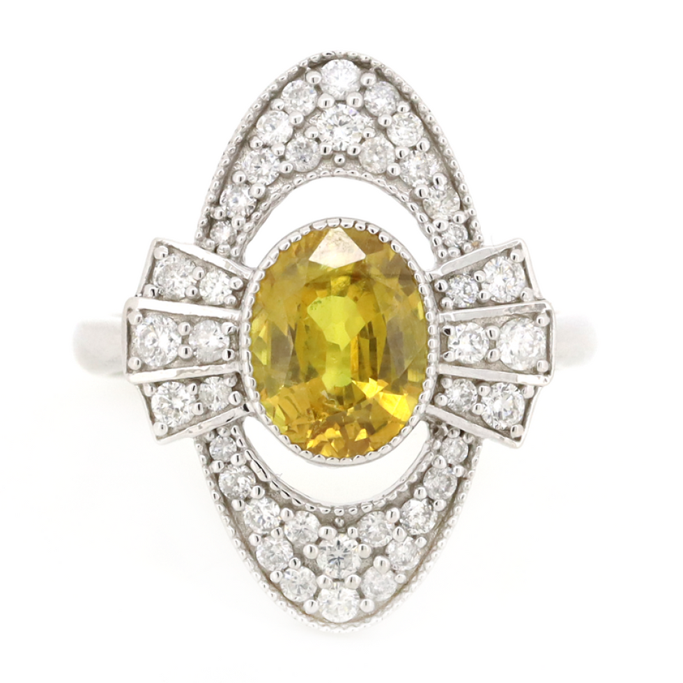 Thumbnail: Item OS193:14K Yellow and White Gold, Yellow Sapphire and Diamond, Halo Ring