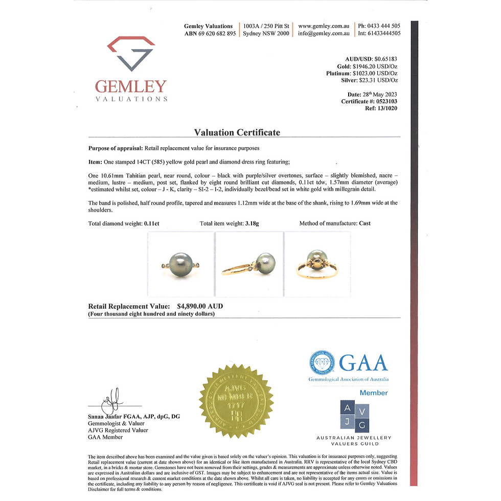 Thumbnail: Item OS75:14K Yellow Gold, Black Cultured Tahitian Pearl and Diamond, Dress Ring