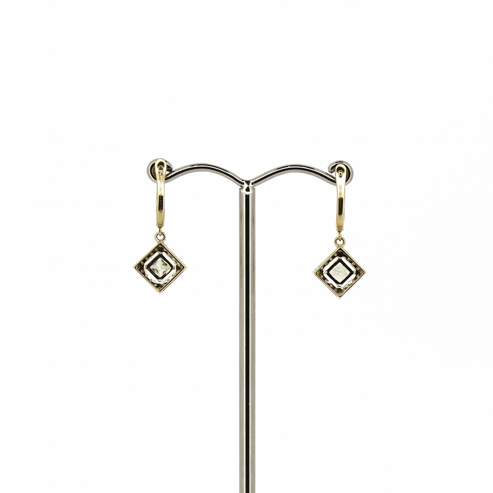 Thumbnail: Item OS37:14K Yellow Gold, Yellow Diamond, Square Halo Drop Huggie Earrings