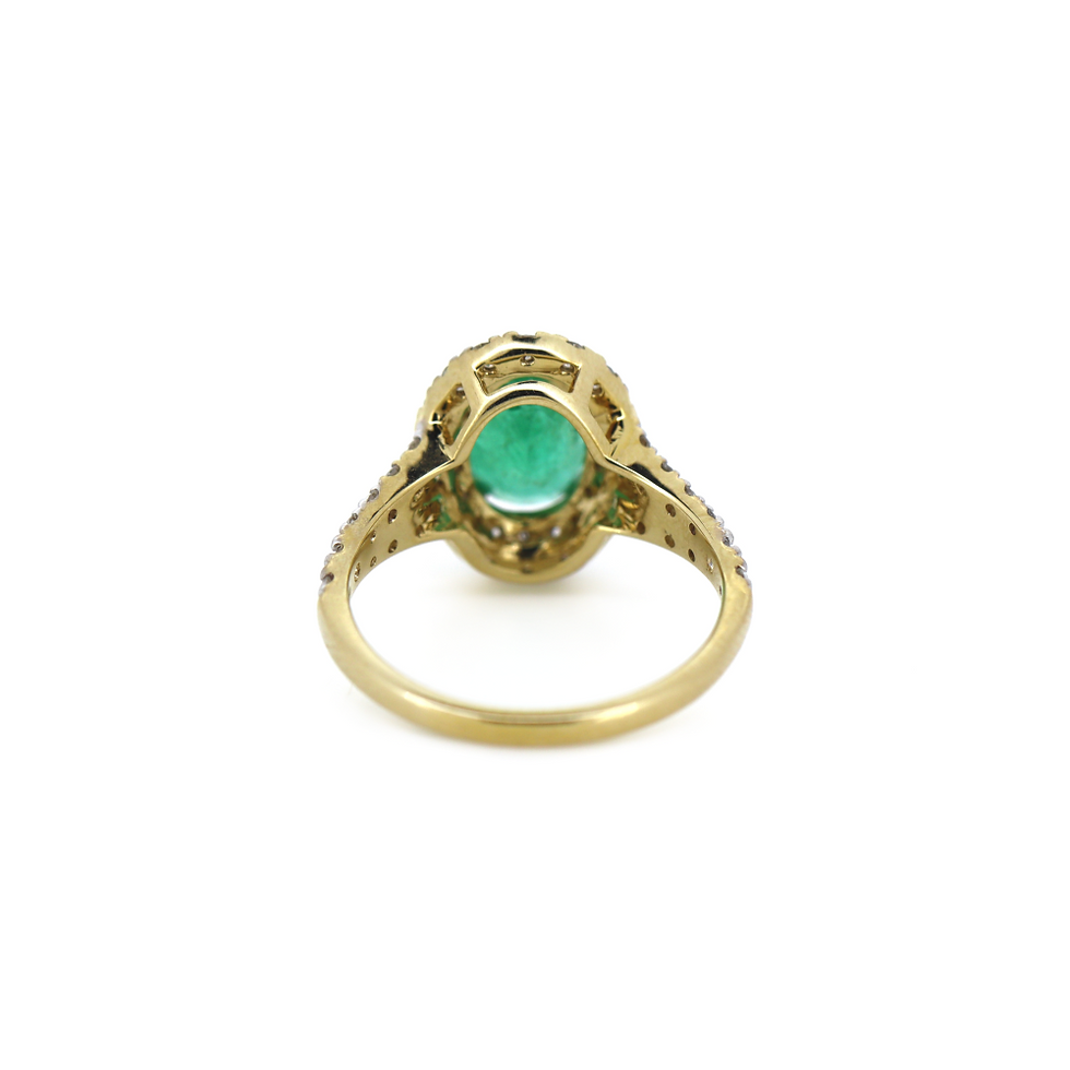 Thumbnail: Item OS53:14K Yellow Gold, Emerald and Diamond, Halo Ring