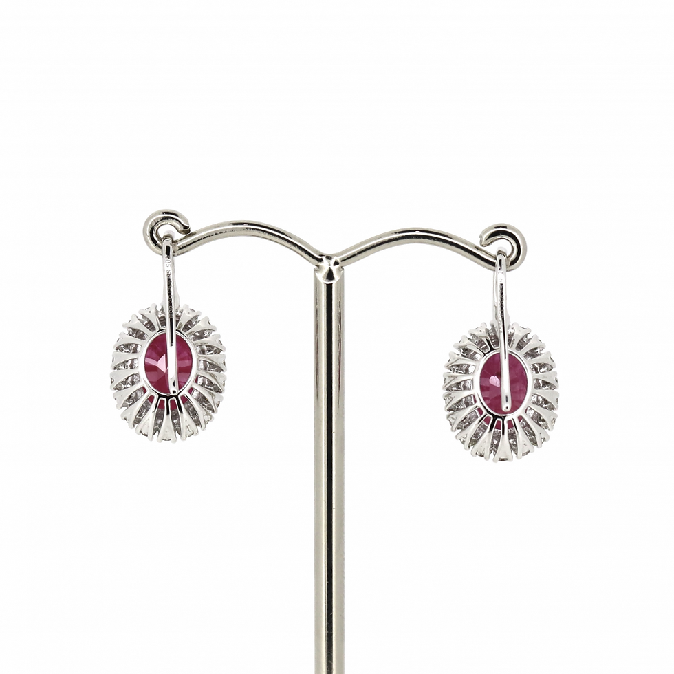 Thumbnail: Item OS116:14K White Gold, Ruby and Diamond, Halo Drop Earrings